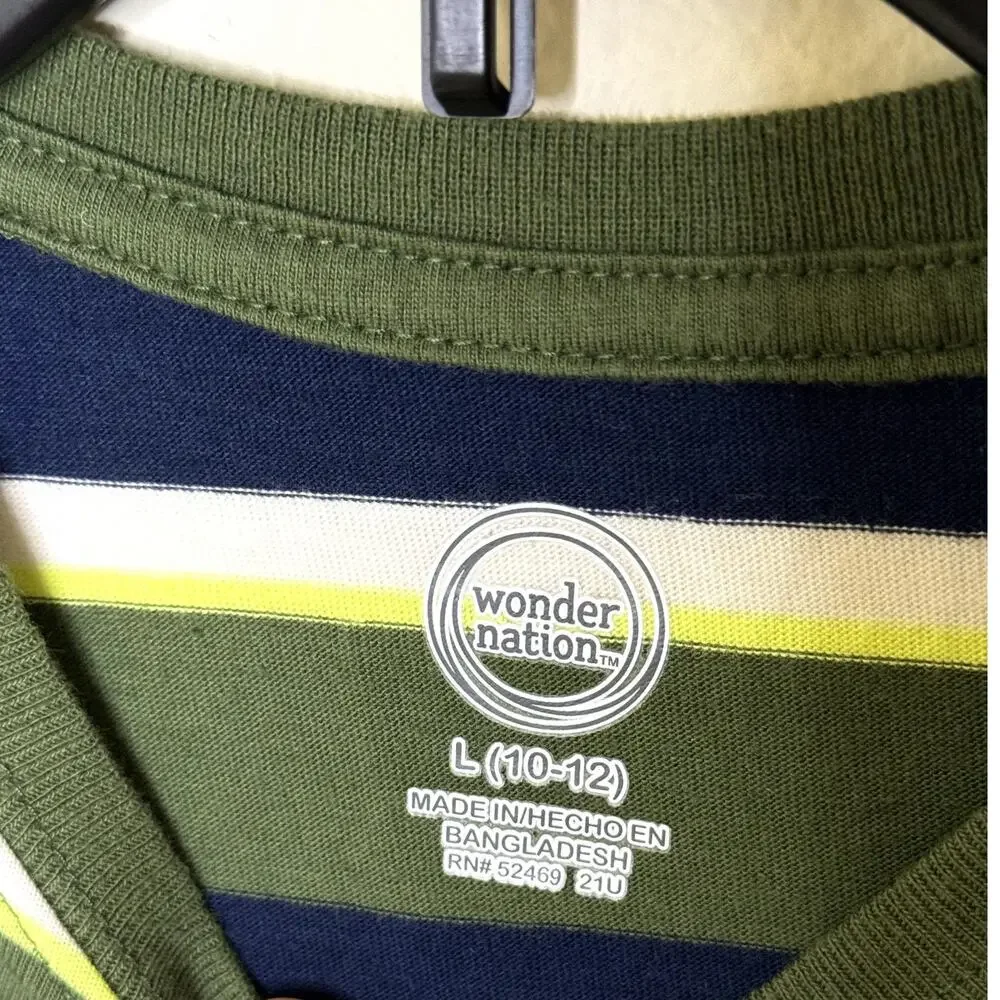 WONDER NATION YOUTH STRIPED SHORT SLEEVE CREW NECK T-SHIRT SIZE LARGE 10-12 - Picture 3 of 6